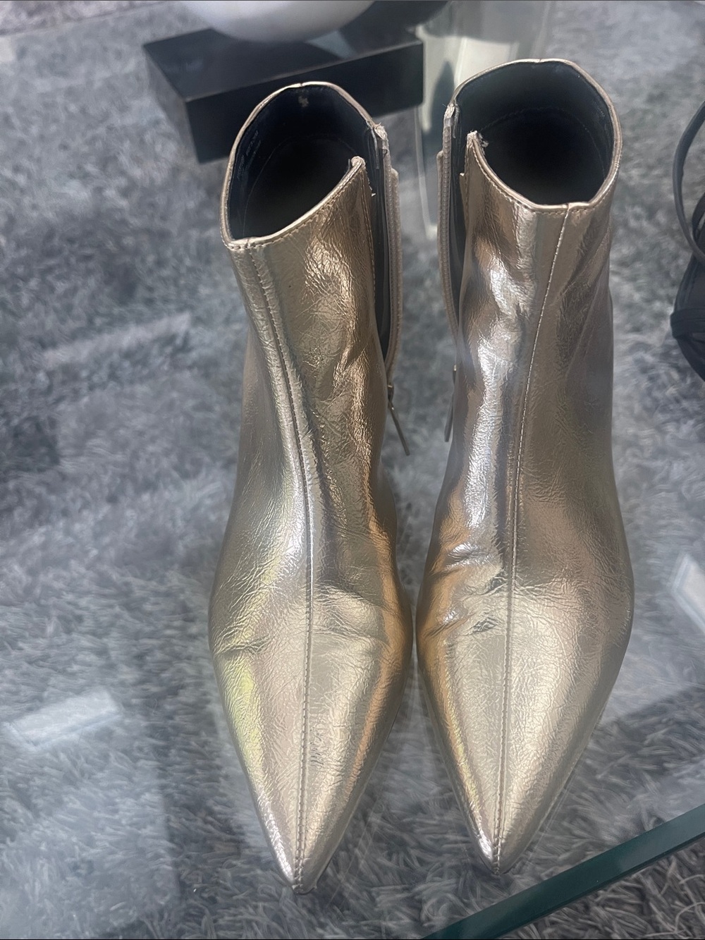 Zara Metallic Gold Pointed Ankle Boots